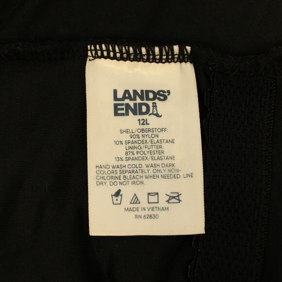 Lands' End Black Textured One Piece Swimsuit Womens Tall Size 12L Lined Bra - Picture 3 of 11